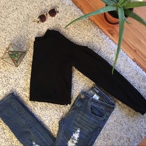 SOLD: Cropped Black Cold-Shoulder Sweater